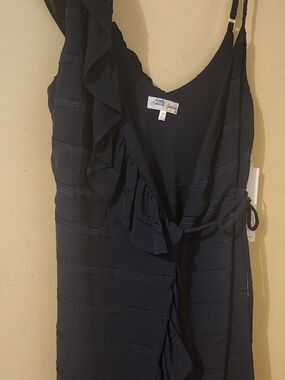 Navy Blue Ruffle Wrap Mini Dress